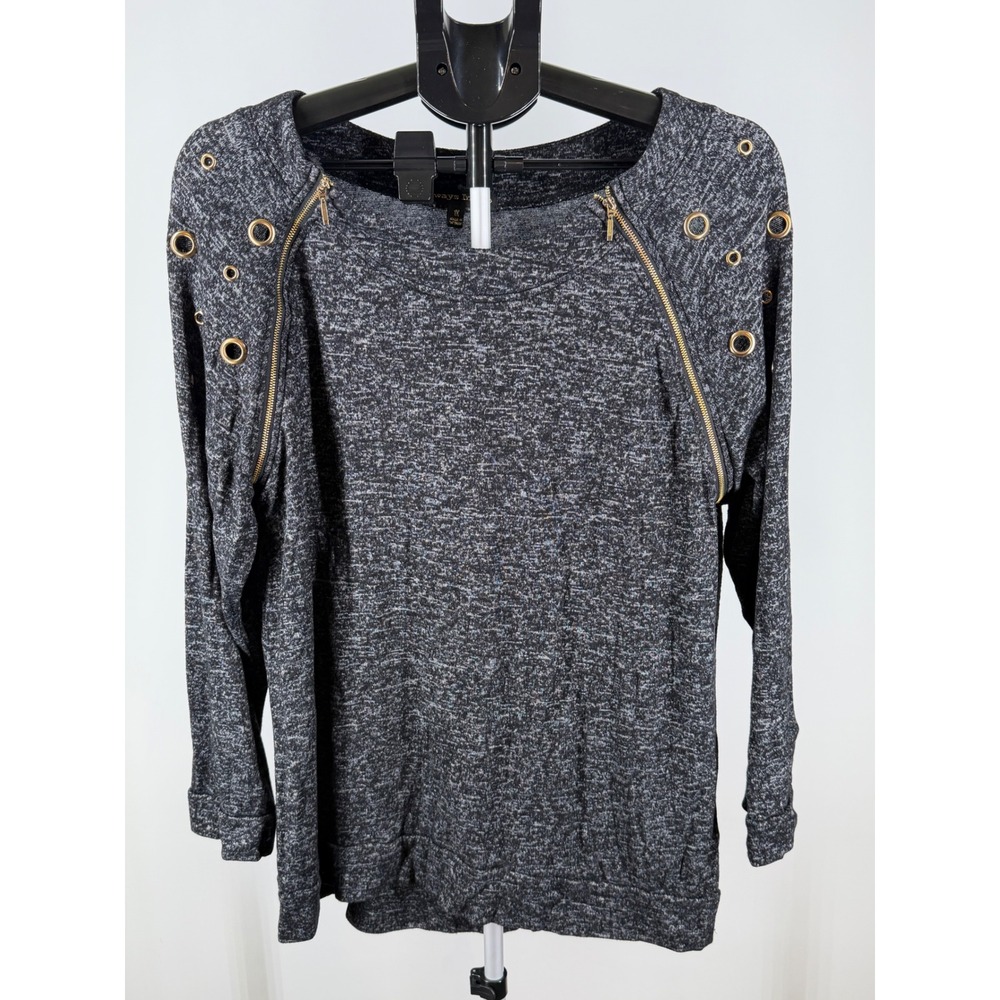 Always Indigo Womens 1X Heather Gray Grommet Zipper Shoulder Knit Top
